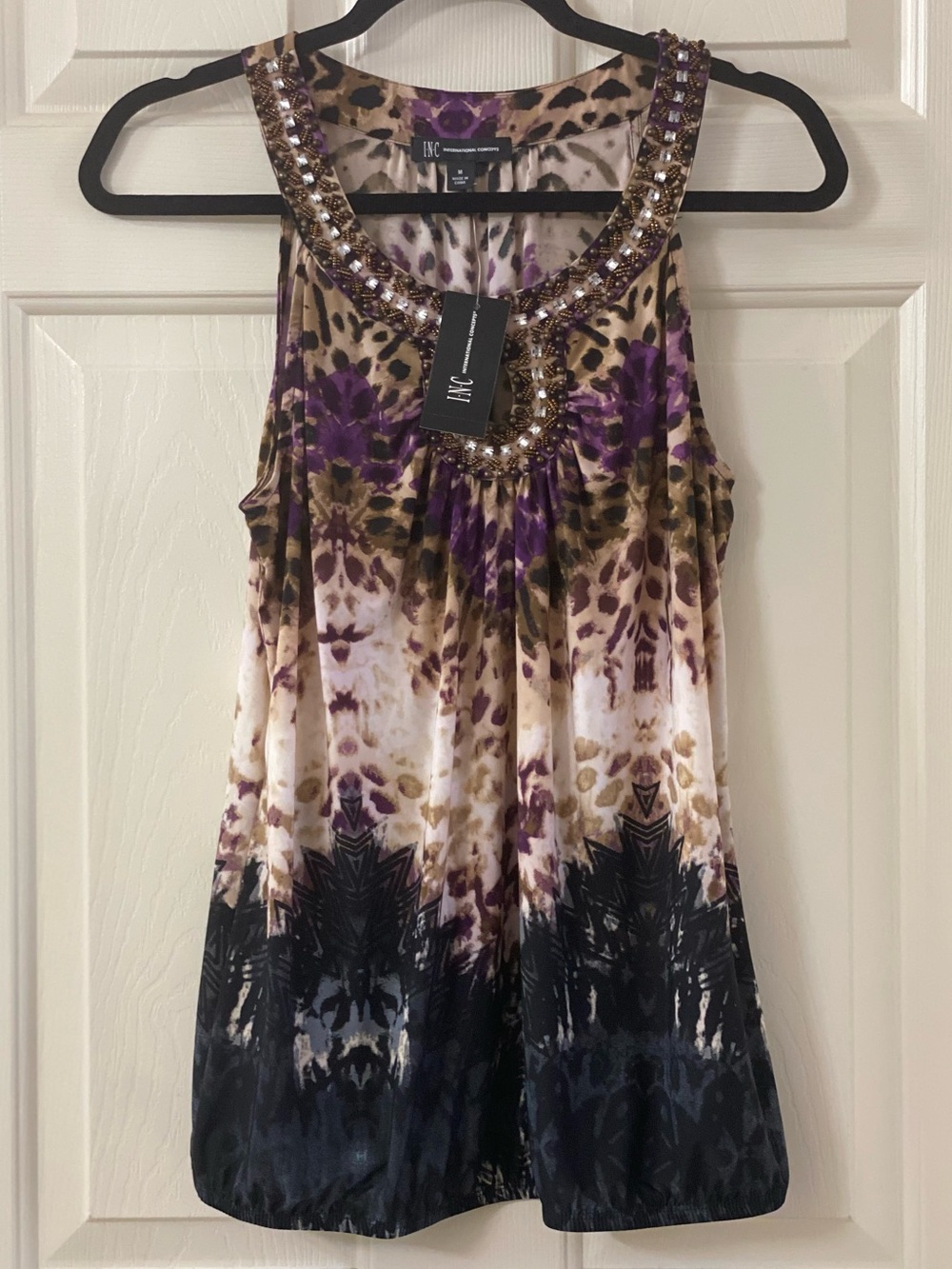 INC International Concepts Embellished Jungle Ikat Muticolored Tank Top Size M